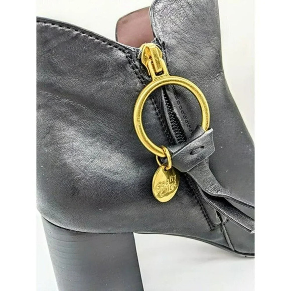 See by Chloé Louise Womens High Block Heel Booties Ring Zip Black Color Size 7.5 - Picture 6 of 11